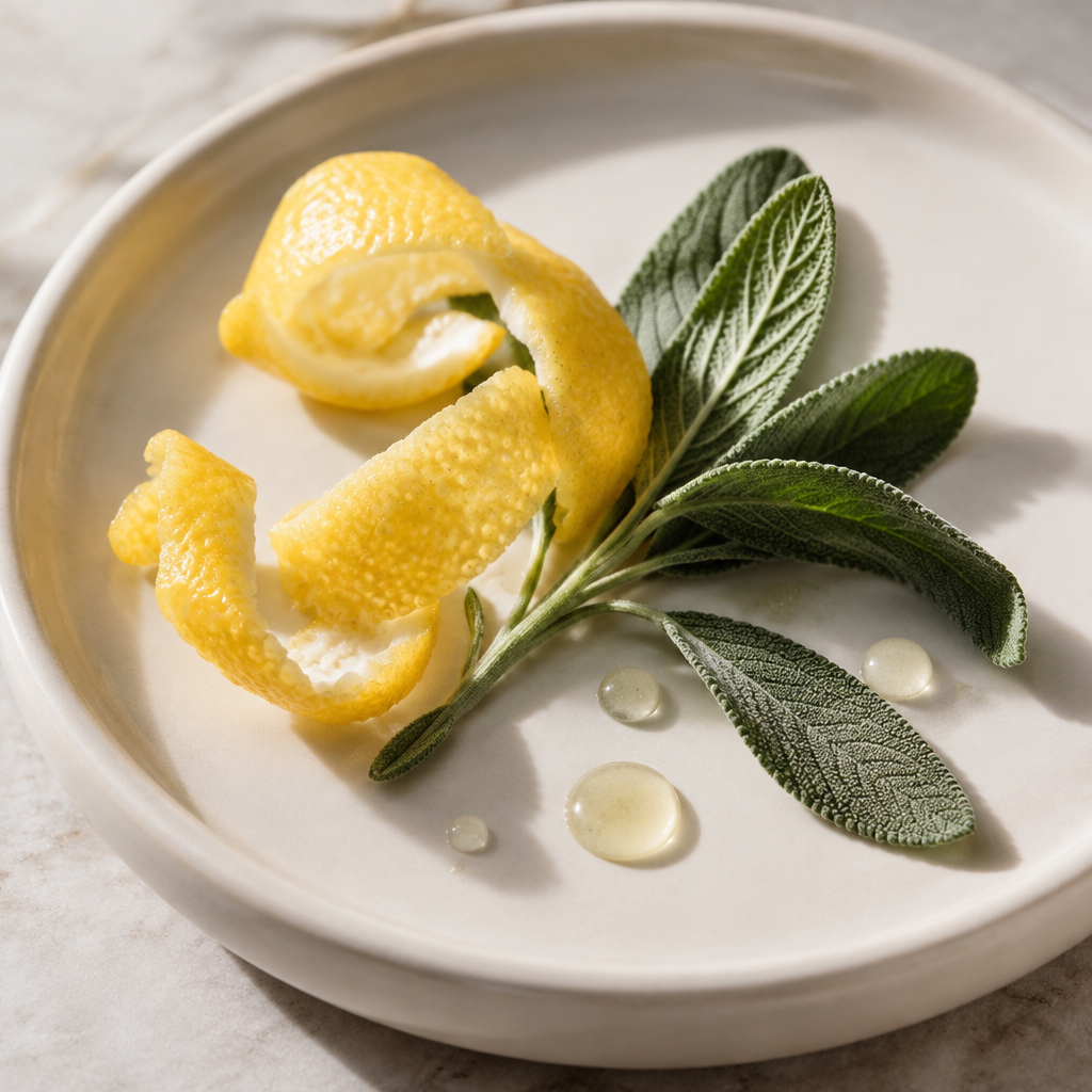 Lemon peel and sage, natural ingredients in GUAM body care