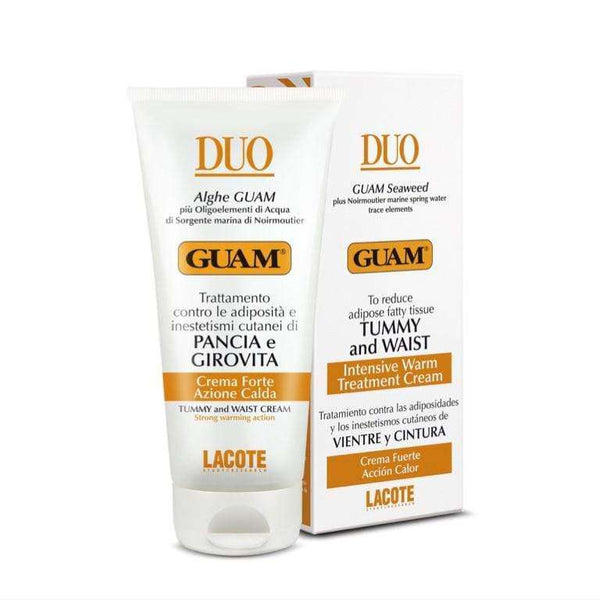 GUAM Duo Slimming Tummy Cream tube and box for a soft belly after weight loss
